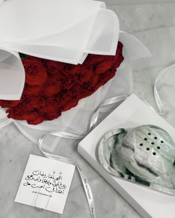 Set of green incense burner with tray